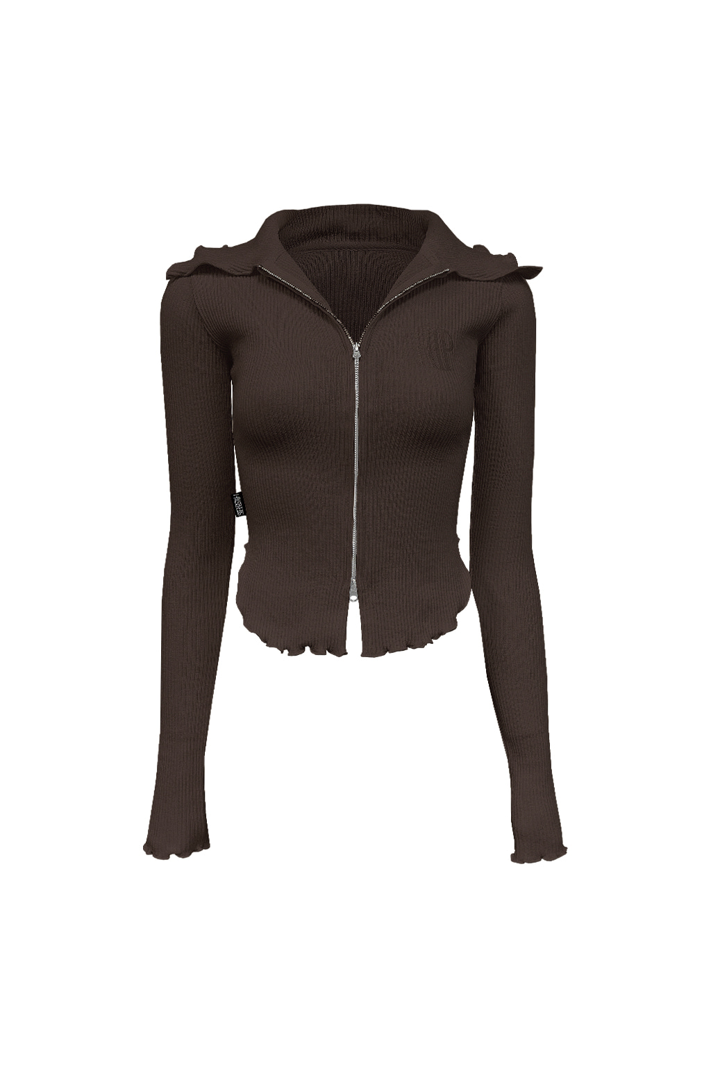 Ribbed Tension Two Way Glamour Zip Up Dark Chocolate.