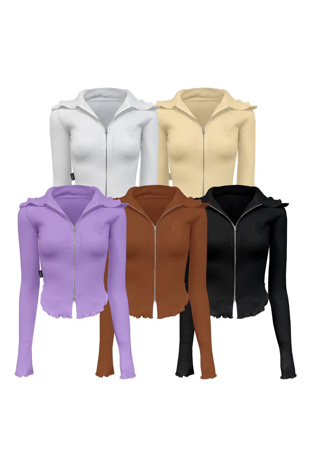 [4+1] Ribbed tension two-way glamorous zip-up.
