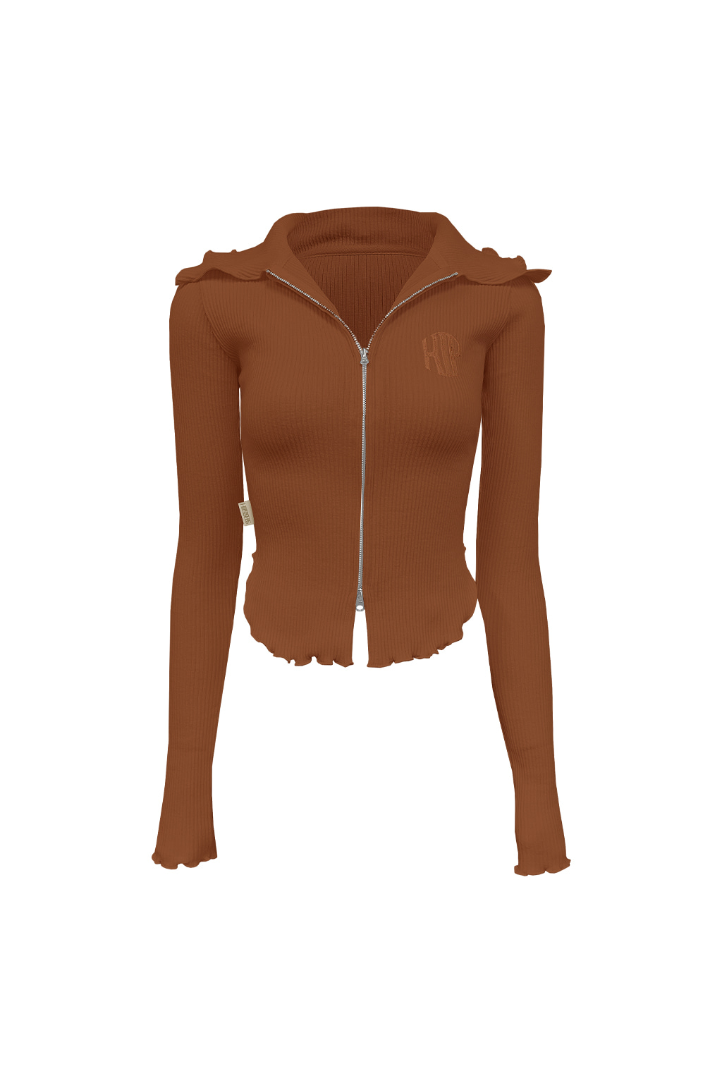 V-neck Tension Two-Way Glamour Zip-Up Rust Brown